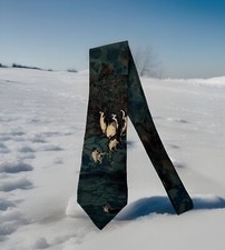 Vintage LDM Italy 100% Silk Multiclor Tie With Penguin Scene 58” x 4”