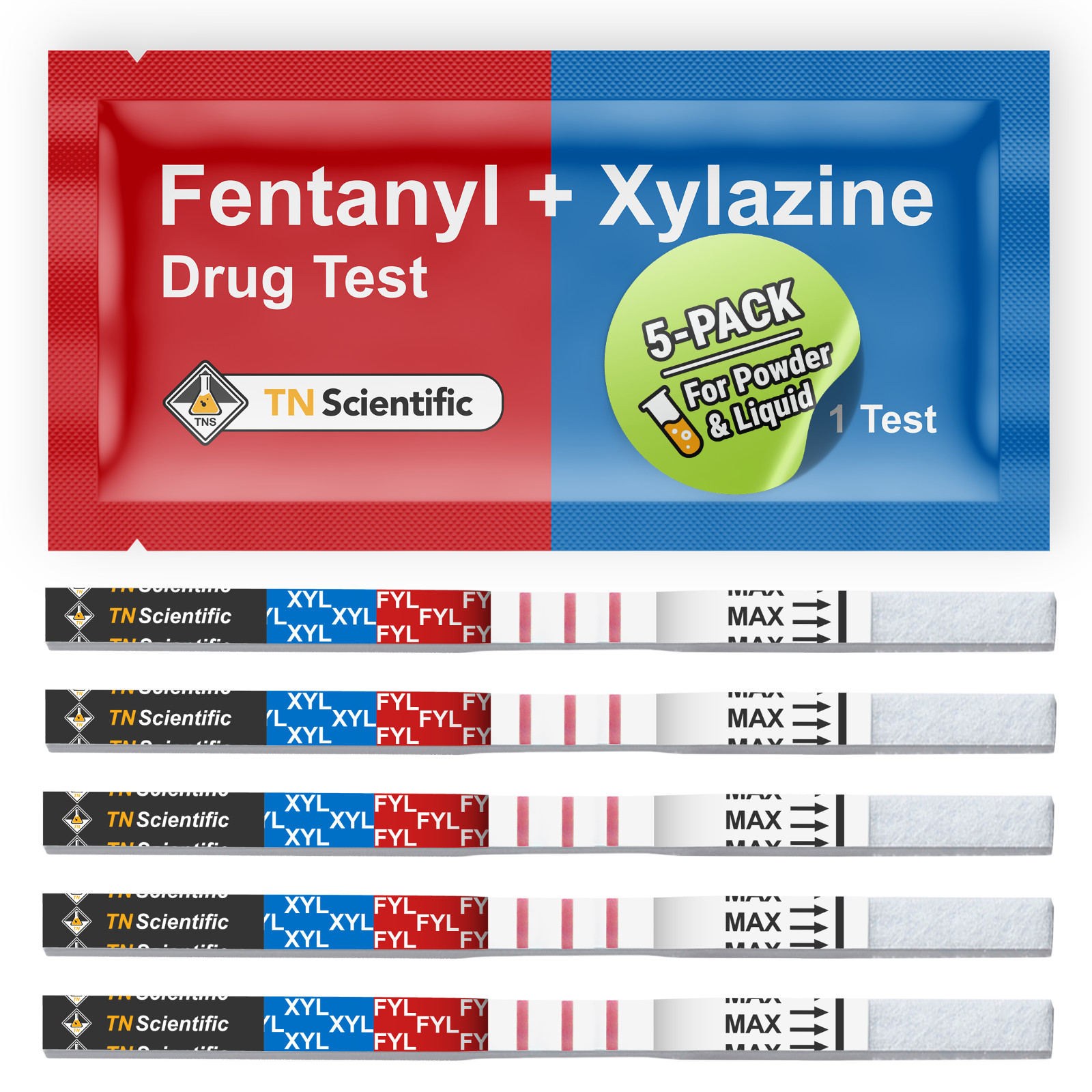 TN Scientific (FYL) & (XYL) Drug Test Strips 2, 5, 10, 25 Pack – Powder/Liquid