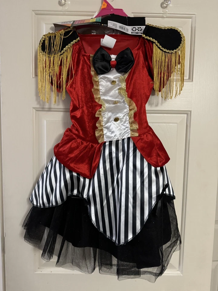 Big Top Beauty Costume Halloween Red/Black Striped Dress Gold Tassels L 10/12 - Image 3 of 4