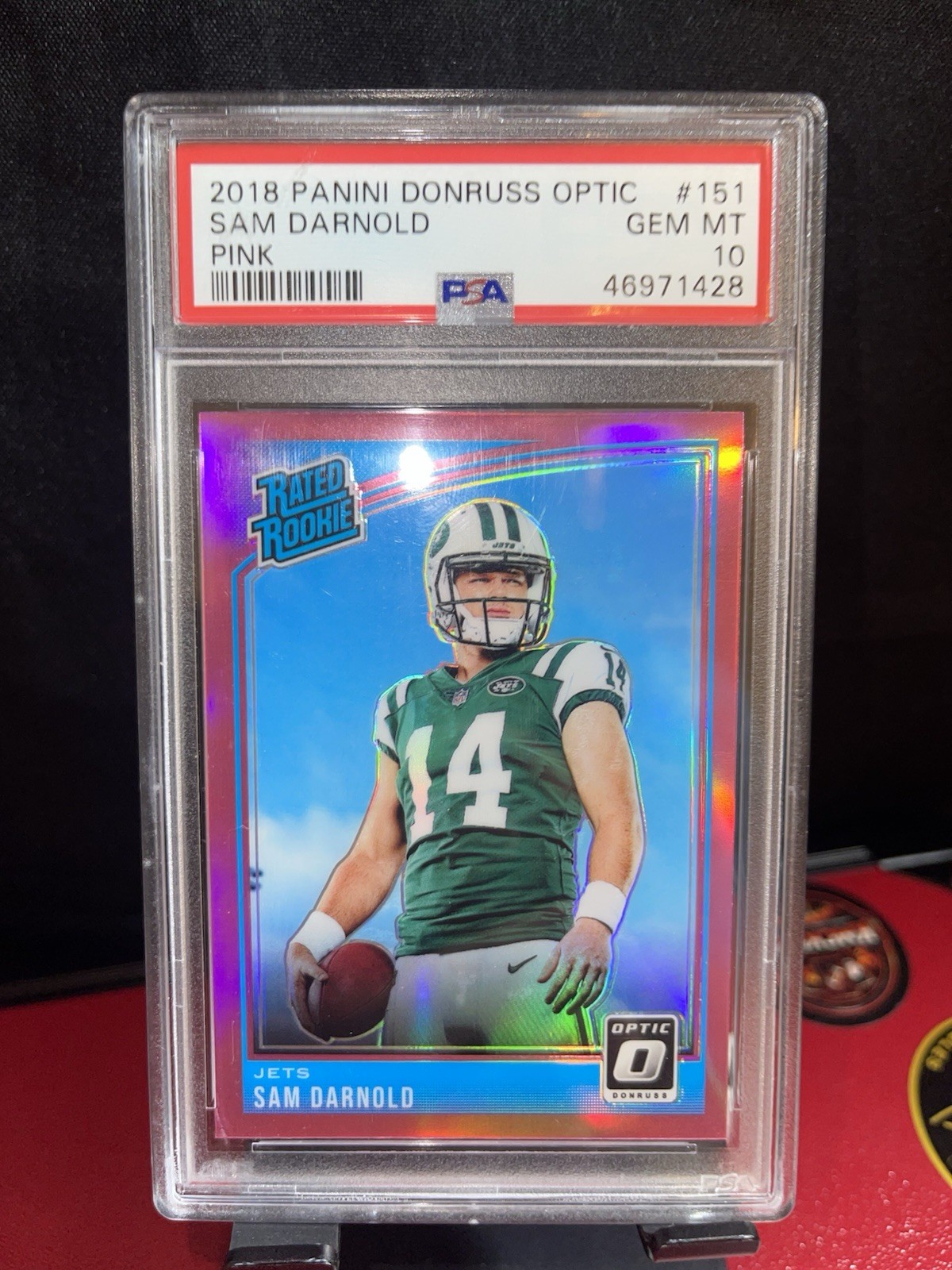 2018 Panini Donruss Optic Rated Rookie Pink Prizm Sam Darnold PSA 10 #151 Jets