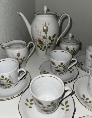 VINTAGE KAHLA 15 Piece Porcelain Tea Set Great Condition Purple Floral