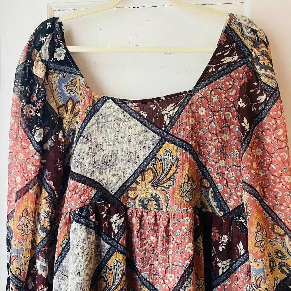 Женский топ American Eagle M богемное лоскутное одеяло прозрачное покрытие кукла крестьянская струящаяся - Изображение 3 из 4