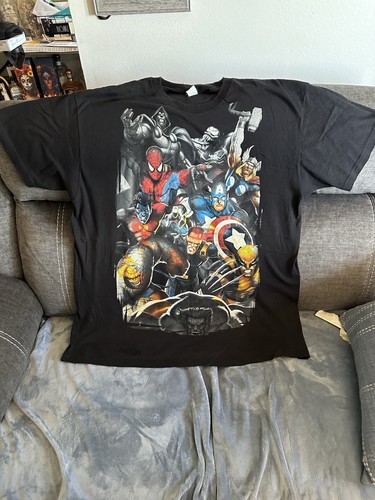Mad Engine Marvel Spider-Man Hulk Thor Graphic Black Crew Neck T-Shirt Men 2XL