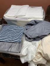 BIG SET White Blue Bath Hand Towels and lot of sheets, a few pillowcases