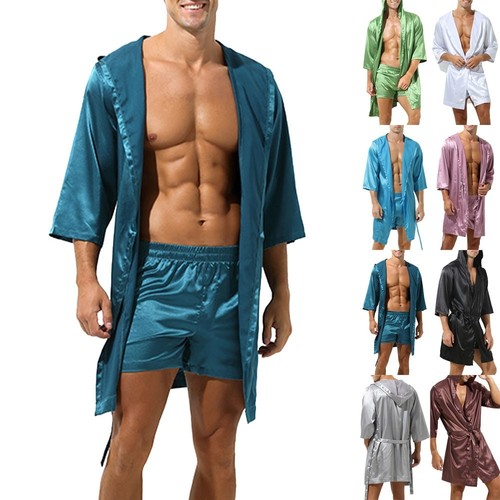 Pijama kimono de seda satinada para hombre albornoz ropa de dormir ...