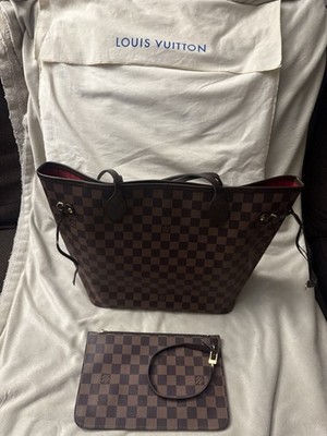 Louis Vuitton Neverfull MM Damier Ebene Tote Shoulder Bag w/ Pouch