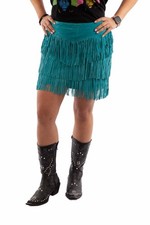 Scully Womens Turquoise Leather Tiered Fringe Skirt L