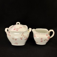 CFH/GDM Haviland Limoges Creamer & Sugar w/Lid Pink Floral w/Gold 1891-1900 HTF