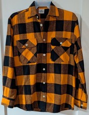 MEN'S Small ROTHCO 100 HEAVYWEIGHT COTTON FLANNEL SHIRT Black Orange BUFF PLAID