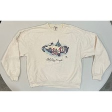 VTG Y2K Cat Kitten Granny Christmas Sweatshirt Crewneck White Holiday Magic L