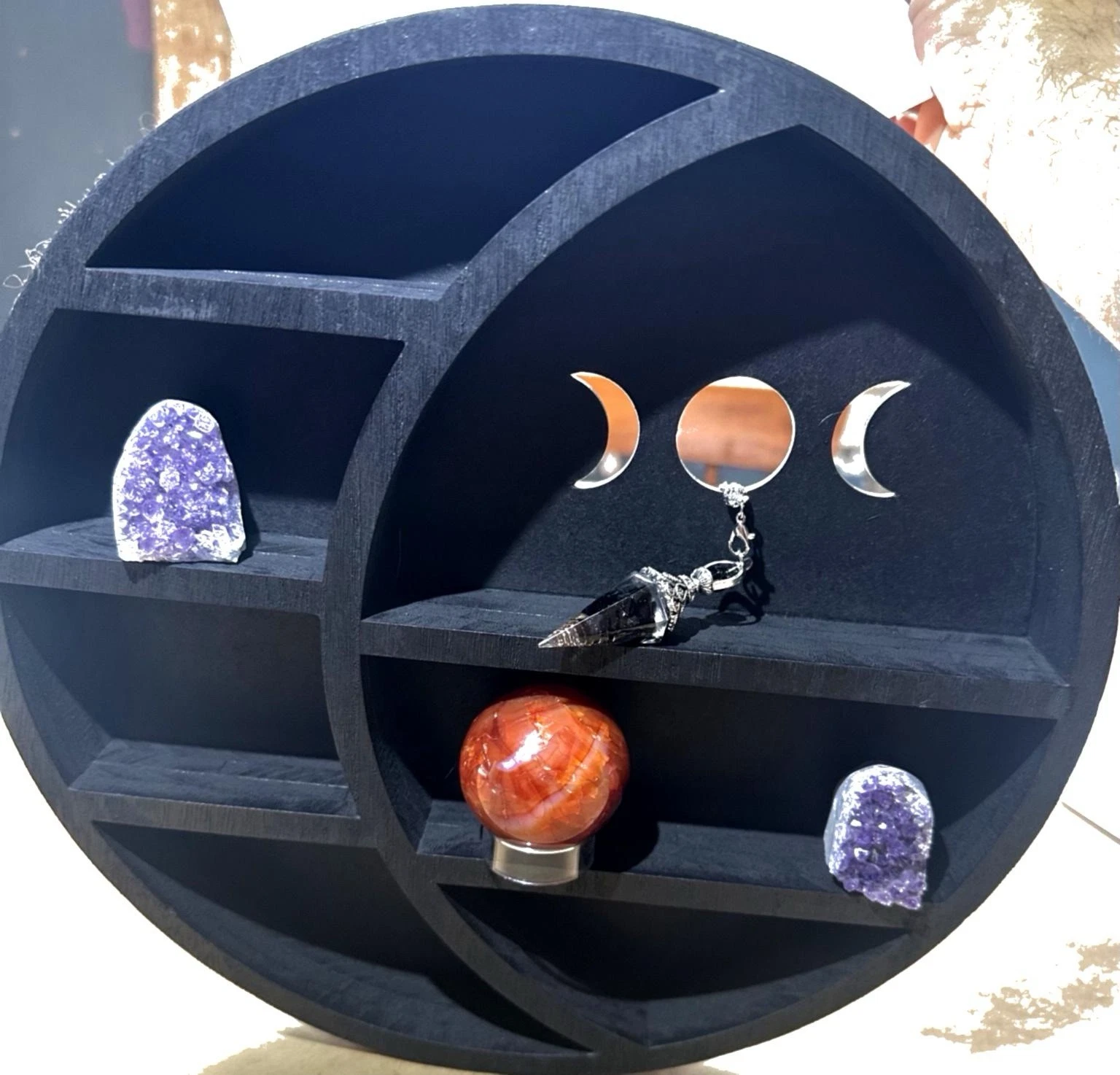 Circular Wooden Moon Shelf Wall Mounted For Small Treasures