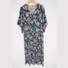 Petite Plume Nightgown Womens S Green Floral Maxi Kaftan Pima Cotton Pockets
