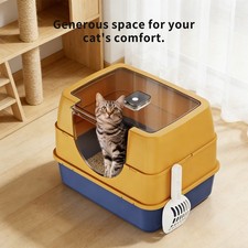 Fully Enclosed Flip Door Cat Litter Box Anti-Odor Anti-Splash Indoor Cat Toilet