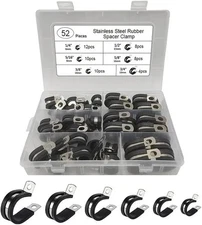 52pc Rubber Cushion Insulated Clamp Stainless Steel Cable Clamps Assortment Kit