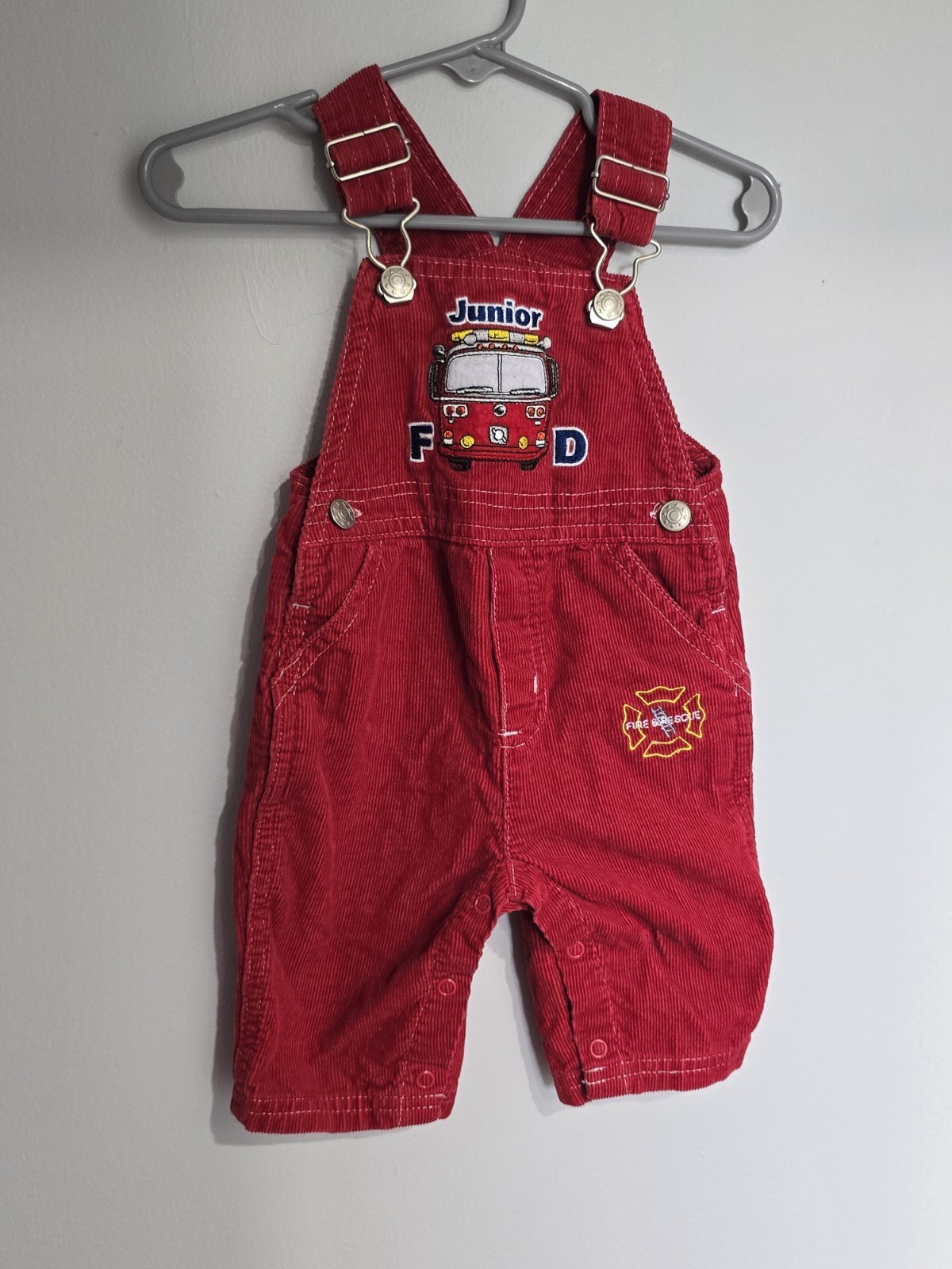 Vintage Red Infant Corduroy Fire Truck Overalls Size 3/6 Months