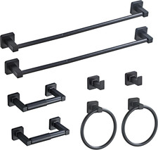 Matte Black Bathroom Hardware Set 8 Pieces,Towel Bar Set Stainless Steel Wall Mo