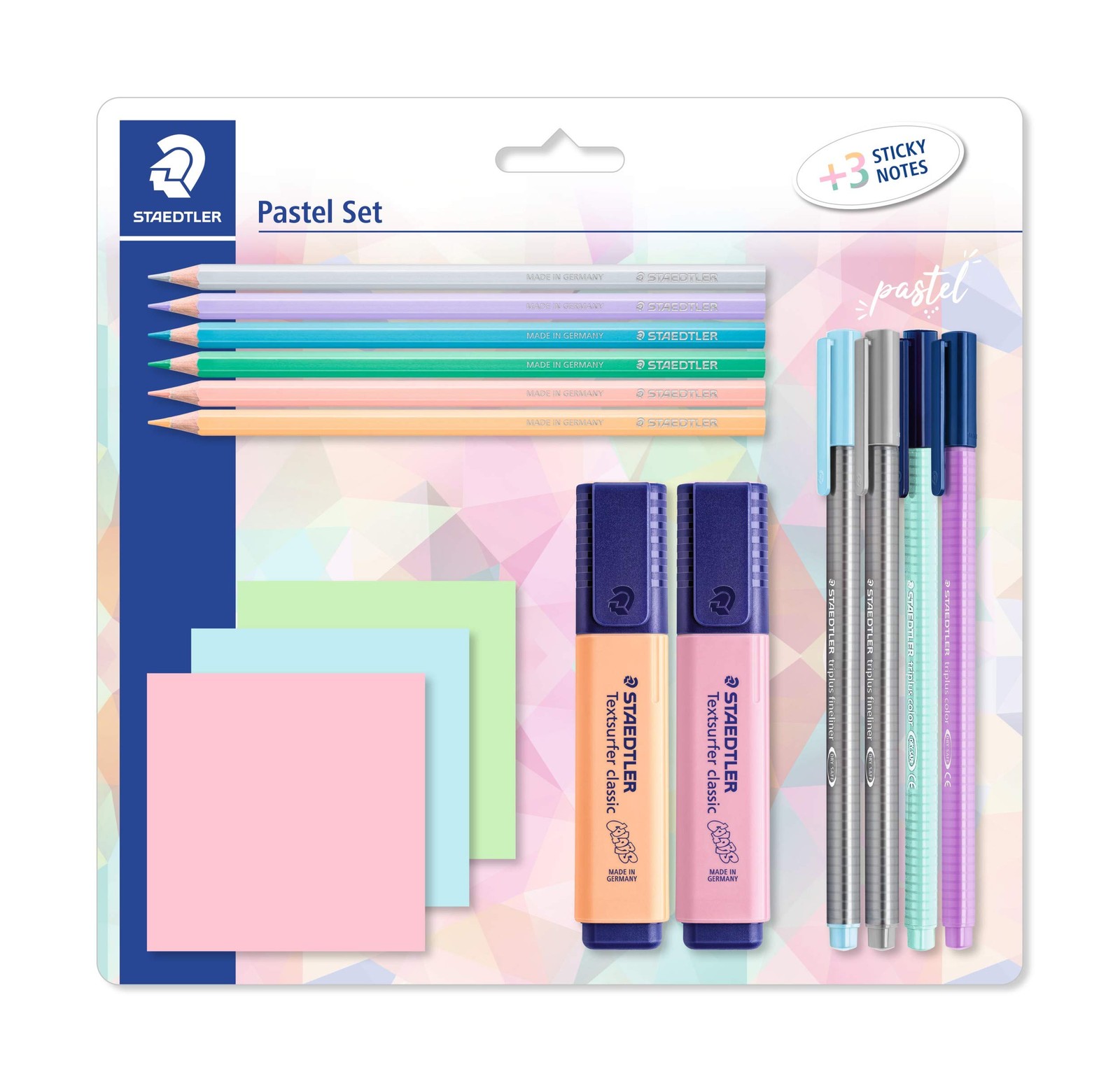 Staedtler 61 SBK2 PA Pastel mixed stationery set with colouring pencils, triplus