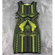 Win Win Dress Womens L Neon Yellow Black Geometric Tribal Sleeveless EUC