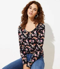 Loft  Laurel Vintage  Soft Layering Women's Tee Size: XS, S, M Color Black Multi