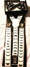 Black Mustache Pre-Tied Strap Bow tie White Multiple Mustaches YBack Suspenders