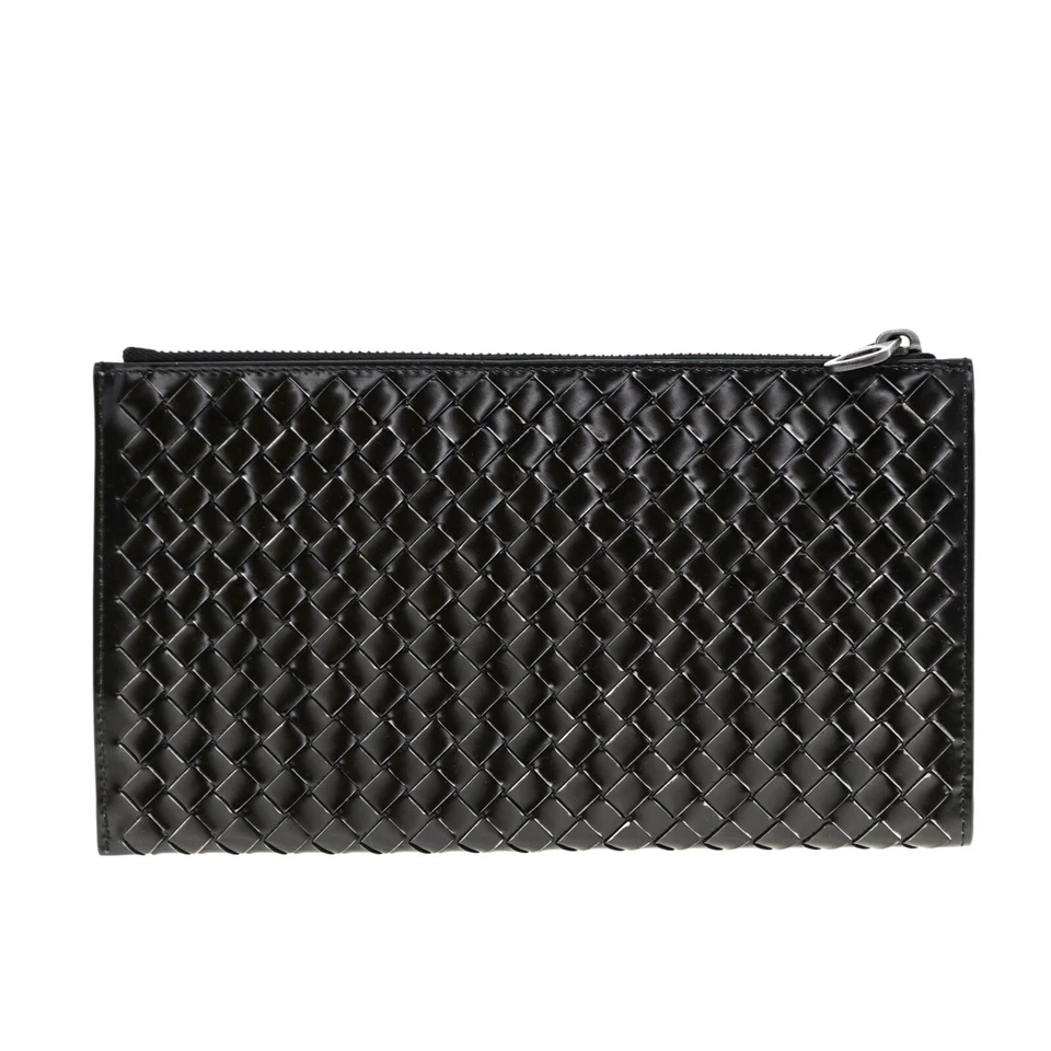 Bottega Veneta Intrecciato Clutch Wallet Pouch Black Leather New