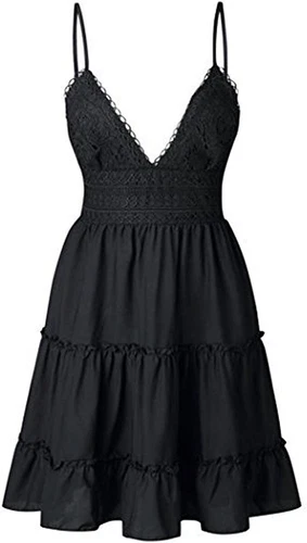 Women Boho Sundress V-Neck Lace Mini Dress Ladies Casual Summer Beach, Very Cute - Picture 14 of 43