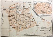 REGGIO EMILIA-ANTICA MAPPA TOPOGRAFICA-STAZIONE-STRADARIO-TEATRO-MERCATO-'900