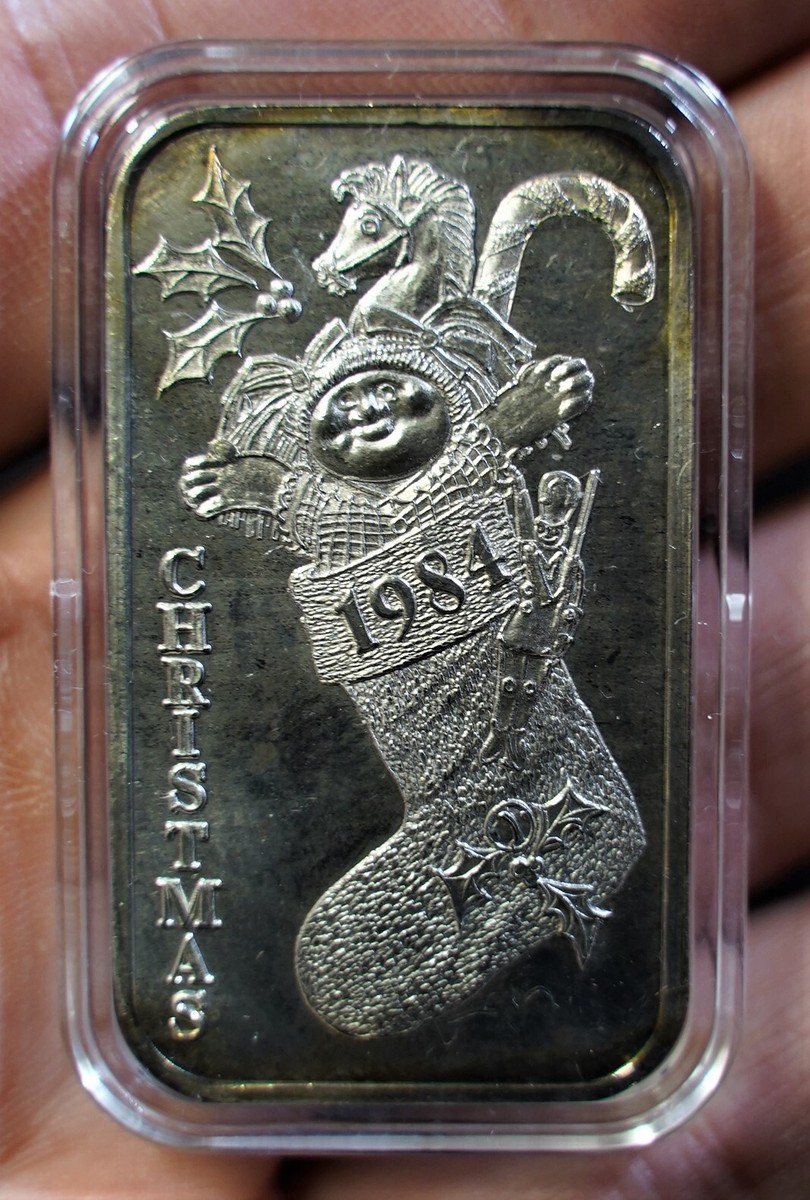 Christmas stocking 1984 Madison Mint 1 Troy oz .999 fine silver