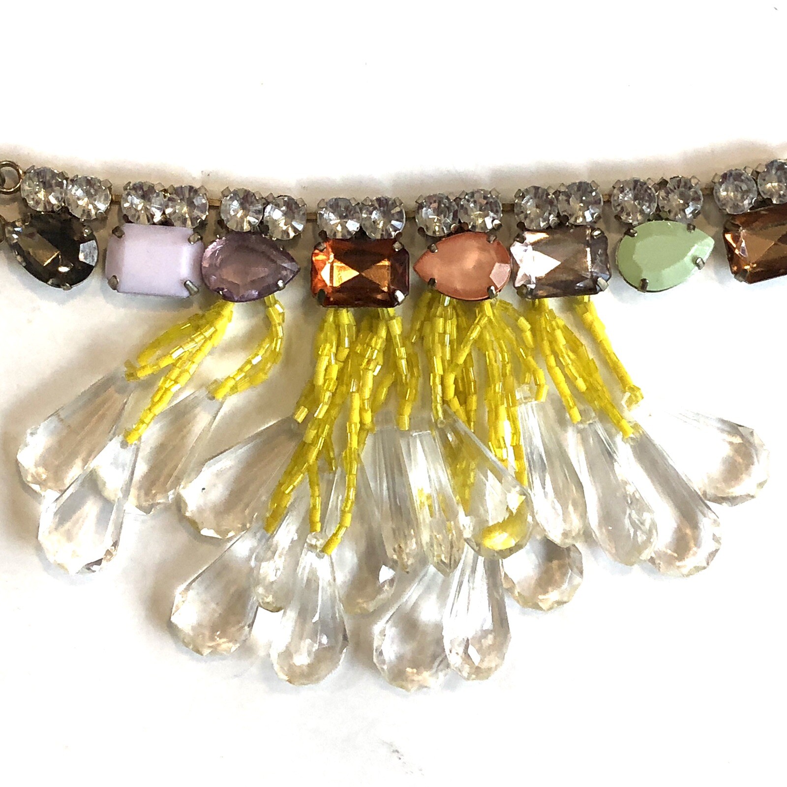 Statement Necklace Silver Chains Rhinestones Bead… - image 4