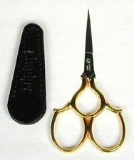 Gingher Gold Plated "Epaulette" 3.5" Embroidery Scissors for Needlepoint w/ Case