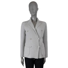 70445 auth LORO PIANA light grey cashmere DOUBLE BREASTED KNIT Jacket 38 XS