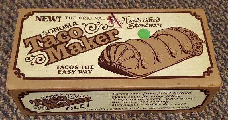 SONOMA TACO MAKER OLE! - VINTAGE STONEWARE - IN ORIGINAL BOX W/DIRECTIONS