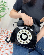 Sac à main forme téléphone phone vintage noir brillant original pinup rétro