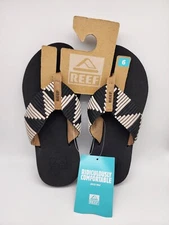 Reef Women’s Size 6 Spring Woven Pebble Flip Flops Sandals Black Beige Brown NEW