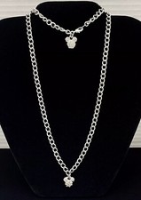 Disney Mickey Mouse Necklace Rhinestone Pendant 18" Chain  7  Matching Bracelet
