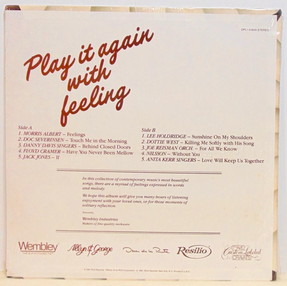 Various ‎– Play It Again With Feeling - 1981 RCA Pop/Vocal/Jazz LP NOS SEALED - Image 2 of 4