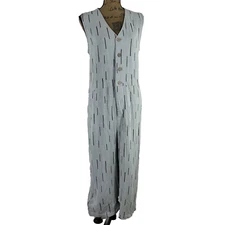 Grade & Gather Jumpsuit Gray Pant Romper LARGE Rayon Linen Button Minimalist