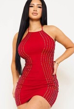 SQUARE RHINESTONE POWER MESH MINI DRESS 90%NYLON 10%SPANDEX /100% POLYESTER