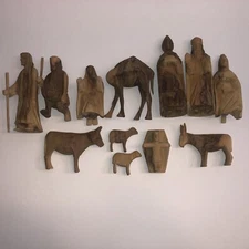 15 Hand Carved Wooden Nativity Manger Scene Figures Folk Art Christmas