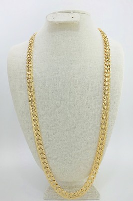 CUBAN LINK CHAIN, Style 4, Texturized Gold Plated 24 or 30 Inches Long 10mm Wide