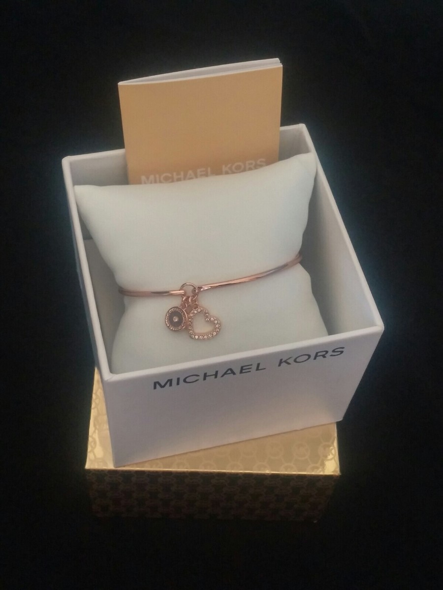 MICHAEL KORS Rose Gold Tone Heart Hook Eye Crystal Bangle