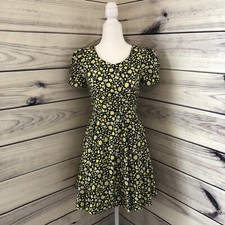 Navy  Yellow Floral Flare Dress
