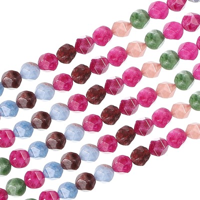 Faceted Polygon Stone, 10×10 mm Natural Faceted Diamond Round Stone, Purple Red