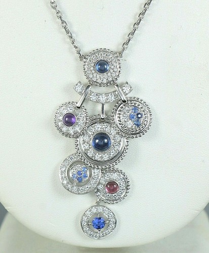 Boucheron Sheherazade 18K Weißgold Multi Color Stein Diamant Scheibe Halskette