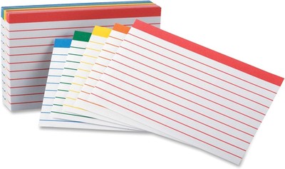 Color Coded Bar Ruled Index Cards 3 x 5 100 Count (Pack of 1), ASSORTED 