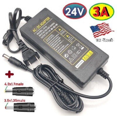 24V 3A 72W AC/DC Adapter Power Supply Home Electronic / LED Strips +2 Power Tips