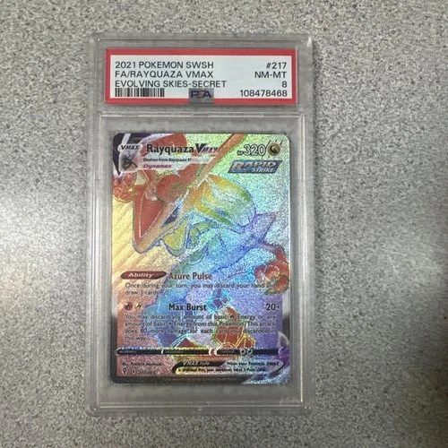 PSA 8 2021 POKÉMON SWSH FA/RAYQUAZA VMAX  EVOLVING SKIES - SECRET Rainbow #217