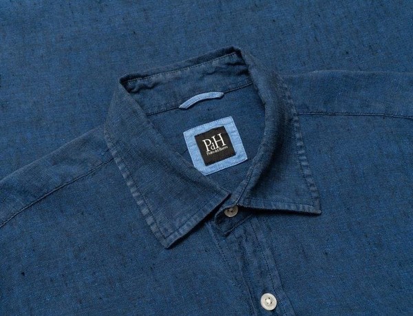 Men Pedro del Hierro Shirt Navy Linen 40 /L / 48