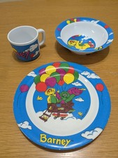 Vtg 1990  s Melamine 3 Pc Barney Dinosaur Toddler Kid Bowl Cup Plate Baby Bop BJ