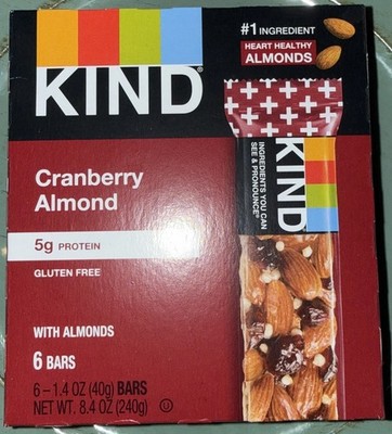 KIND Bars Cranberry Almond Gluten Free Snacks - 8.4 ounces per box, 6 bars/box